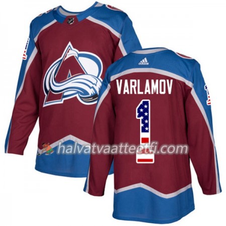 Miesten NHL Colorado Avalanche Pelipaita Semyon Varlamov 1 Adidas 2017-2018 Burgundy Punainen USA Flag Fashion Authentic Miesten NHL Colorado Avalanche Pelipaita Semyon Varlamov 1 Adidas 2017-2018 Burgundy Punainen USA Flag Fashion Authentic